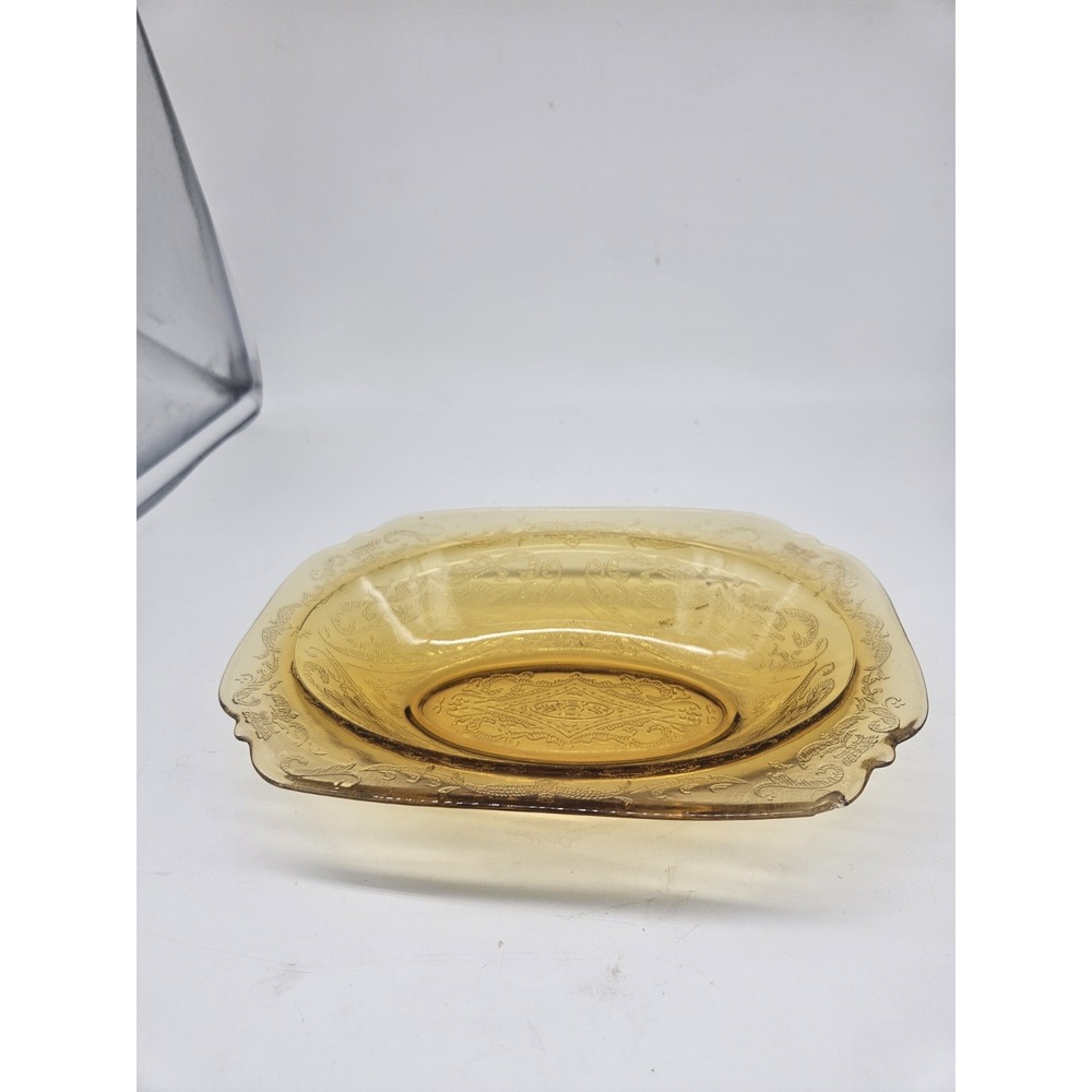 Vintage Yellow Amber Madrid Oval Serving Bowl Federal Depression Glass VTG